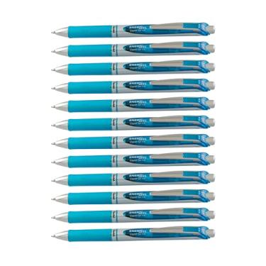 Imagem de Pentel Caneta de gel líquido retrátil EnerGel Deluxe RTX, linha média, ponta de metal, tinta azul celeste, caixa com 12 (BL77-S)