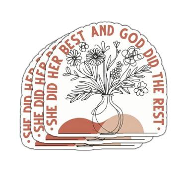 Imagem de (3 peças) Adesivo She Did Her Best and God Did The Rest Citações inspiradoras Jesus Cristão Versículo da Bíblia Decalque Vinil Adesivos de Presente para Tumbler Laptop Kindle Garrafas de Água Livro