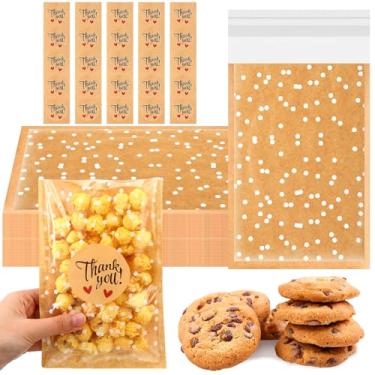 Imagem de Fuyoooo 50 sacos autoadesivos para biscoitos, sacos de guloseimas de bolinhas de celofane pequenos de plástico com adesivos de agradecimento para presente de festa, pastelaria, biscoitos, doces (19 x