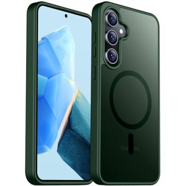 Imagem de teloxy Capa para Samsung Galaxy S24 FE, compatível com Magsafe, [proteção militar contra quedas] Capa fina translúcida fosca durável para Samsung Galaxy S24FE de 6,7 polegadas - verde escuro