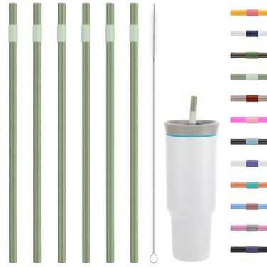 Imagem de Canudos de substituição compatíveis com copo de viagem Owala de 1,134 g - inclui 6 canudos e 1 pacote de escova de limpeza (verde chá)