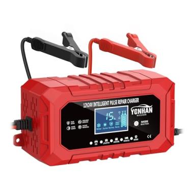 Imagem de YONHAN Carregador de bateria de 15 A, 12 V/24 V LiFePO4 e carregador de bateria de carro de chumbo-ácido, carregador de gotejamento de 9 estágios com compensação de temperatura, mantenedor de bateria