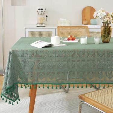 Imagem de KAIJIE Toalha de mesa americana retrô de crochê, capa oca, sem rugas, antidesbotamento, rústica, decoração para cozinha, jantar, Natal, 140 x 220 cm, verde