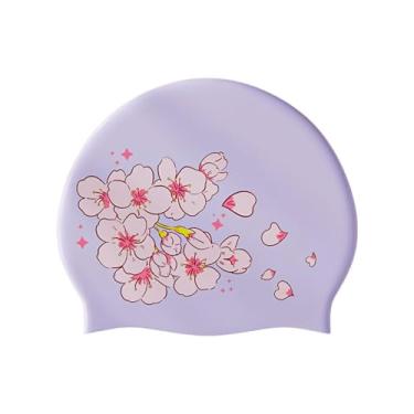 Imagem de Touca de natação de silicone, touca de natação YondestStars para mulheres/homens/jovens, toucas de banho para cabelos longos e curtos, acessórios de natação para adultos (flor de cerejeira)