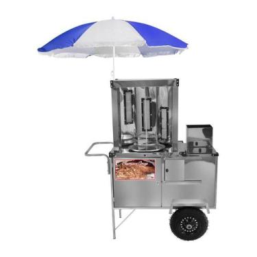 Imagem de Carrinho de Churrasco Grego Cefaz Inox Rodas Pneumáticas e Guarda Sol 