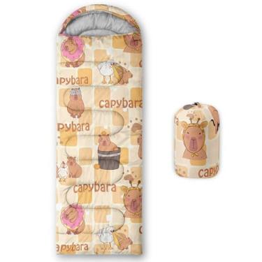 Imagem de Smell Sunshine Saco de dormir infantil para meninos e meninas, estampa de capivara, leve, quente, portátil, uso interno, impermeável, resistente ao clima frio, saco de dormir para acampamento e