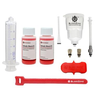 Imagem de BleedZone Kit de sangramento de freio de funil para freios Zoom – Kit de sangramento de freio MTB fácil de usar com garrafa de 60 ml de óleo mineral, seringa reutilizável de 20 ml, adaptadores e