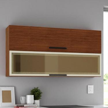 Imagem de Armário 2 Basculante C/ Vidro 120 Cm Lapis Nogueira Ripado