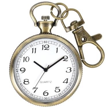 Imagem de FUNGORGT Relógio de bolso masculino minimalista, ultrafino, vintage, com chaveiro, redondo, relógio de bolso