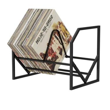 Imagem de PAPAGIFTREE Rack de armazenamento de discos de vinil, suporte de disco de vinil de 100 lps, prateleira de exibição de álbum para armazenamento e suporte de discos, organizador de rack de discos de