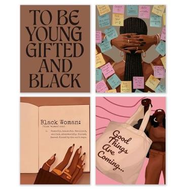Imagem de BESERH Decoração de parede inspiradora para mulheres negras, impressões de arte de parede de meninas negras, pôsteres de afirmação positiva de mulher afro-americana para quarto de casa, quarto de
