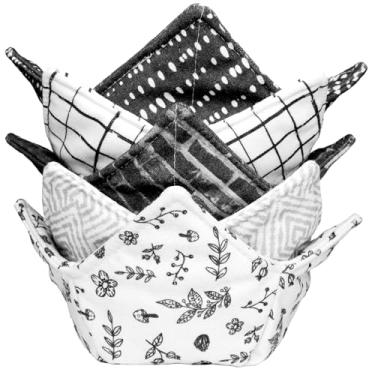 Imagem de CIPIMEY Suportes aconchegantes para microondas de algodão, seguros para micro-ondas, tigela confortável, tigela aconchegante (preto branco)