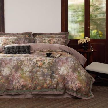 Imagem de VM VOUGEMARKET Capa de edredom King com estampa floral rosa, estampa floral, jardim, casa de campo, botânica, para primavera, verão