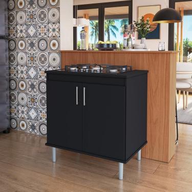 Imagem de Kit Bancada Ilha Para Cozinha + Balcão Para Cooktop 0,80m 5 Bocas 2 Portas Turim Preto Preto