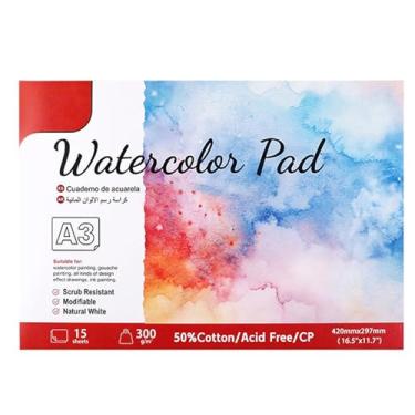 Imagem de Watercolor Journal SketchBook Premium de algodão grosso 300gsm para pintura artística estudantes artistas Artistas de aquarela acrílica esboço de tinta (SC05-A3 300G 15 folhas)