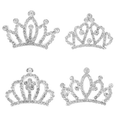 Imagem de 4 Peças Coroas Pequenas, Strass Liga Zinco Mini Gancho Cabelo Princesa Acessórios Cabelo Prateados Brilhantes para Decoração Bolo Casamento Aniversário Feminino Fantasia Princesa Halloween