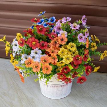 Imagem de BCBLF Flores artificiais para atividades ao ar livre, 12 pacotes de plantas artificiais ao ar livre, plantas falsas para varanda e pátio, flores artificiais ao ar livre, branco + rosa + amarelo +