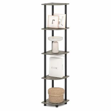Imagem de Furinno Turn-N-Tube Prateleira de canto de 5 camadas, estante de canto, prateleira de exibição para sala de estar, quarto, carvalho cinza