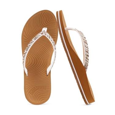 Imagem de KuaiLu Chinelo feminino de strass com suporte de arco confortável tapete de ioga sandálias de almofada moda verão praia viagem ortopédica caminhada tanga sandálias sem cadarço fascite plantar sapatos
