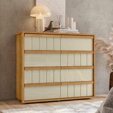 Imagem de Cômoda 8 Gavetas Madetec Tarsila Corrediça Telescópica Ripado Angular Design Moderno