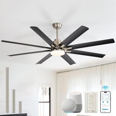 Imagem de Sofucor Ventilador de teto inteligente, ventiladores de teto de 132 cm com luzes e controle remoto, funciona com Alexa/Google, ventilador de teto de perfil baixo para uso interno/externo, motor CC