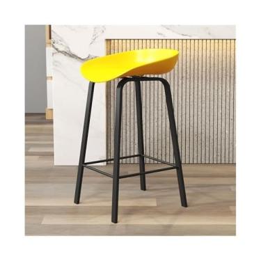 Imagem de Banco de bar amarelo de montagem fácil de madeira para restaurante bar ilha mesa ferro lazer cadeira alta (pequena)