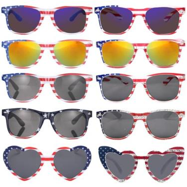 Imagem de QYVEWY Pacote com 12 óculos de sol com bandeira americana para adultos clássicos Patriota 4 de julho suprimentos para o Dia da Independência, 10 cores