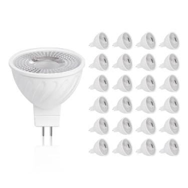 Imagem de HMYYJT Lâmpada LED MR16 equivalente a halogênio de 50 W, branco quente 3000K, lâmpada refletora MR16 GU5.3 12-36V CA e DC, ângulo de feixe de 38° para paisagem, regulável, pacote com 24.