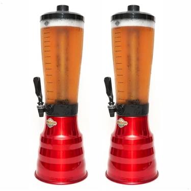 Imagem de kit 2 Torre Chopp 3,5 L Base Giratória Copo Acrílico Removível 4 Refil Vermelha