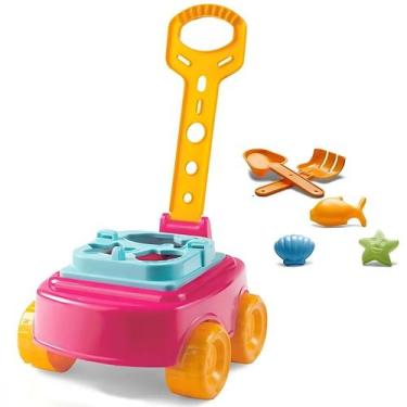 Imagem de Carrinho Didático Infantil Rosa De Empurrar E Puxar P/ Praia - Cardoso