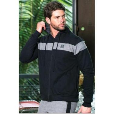Imagem de Blusa Moletom Capuz com Ziper Faixa Peito Preto 2305-Masculino
