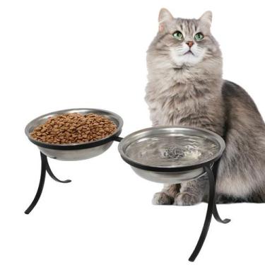 Imagem de Comedouro Alto Pet Inox para Gatos Duplo Ração Agua preto - Gastrobel