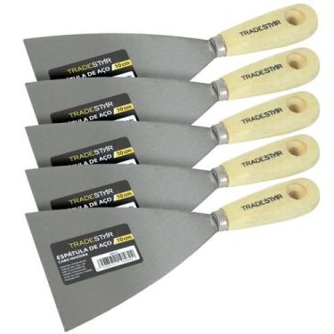 Imagem de Kit 5 Espátula 10Cm Aço Gesso Massa Corrida Multiuso Drywal - Tradesta