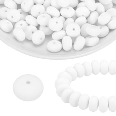Imagem de HARFINGTON 110 contas de silicone 14 mm contas focais de borracha de lentilha a granel para canetas, chaveiro, pulseira, colar, faça você mesmo, branco