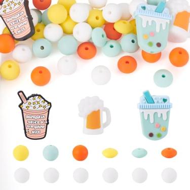 Imagem de Magibeads 48 peças de contas focais de silicone Beer Boba Tea Drink Pen Bead 12 mm redondo Rondlle contas de silicone para artesanato DIY canetas com contas chaveiro suprimentos para fabricação de