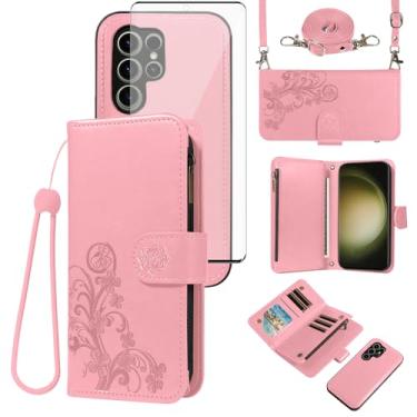Imagem de Asuwish Capa de celular para Samsung Galaxy S23 Ultra 5G Carteira com zíper destacável com protetor de tela de vidro temperado, suporte de cartão de flores S23Ultra 23S S 23 23Ultra 17.3 cm feminino