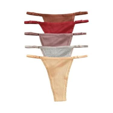 Imagem de Conjunto de 5 Calcinhas de Algodão Femininas - Cintura Ajustável e Con