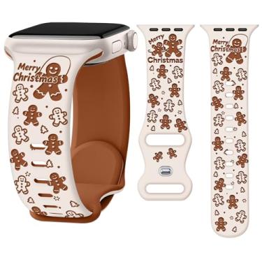Imagem de Melyis Pulseira de silicone de Natal compatível com Apple Watch 42 mm (série 3 2 1) de 46 mm, 45 mm, 44 mm e 49 mm, unissex, pulseira fofa de Natal para Apple Watch séries 10, 9, 8, 7, 6, 5 e 4 SE