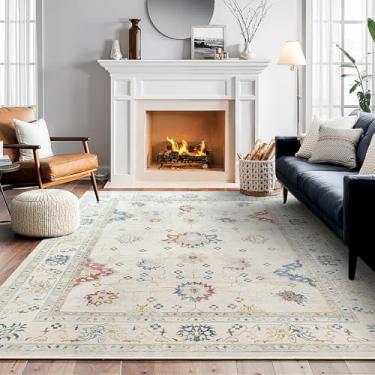 Imagem de RIMAYA Tapete lavável à máquina de 12 x 18 cm, tapetes grandes ultra macios com suporte antiderrapante e encadernação de borda durável, tapete vintage fofo para sala de estar, quarto, sala de jantar