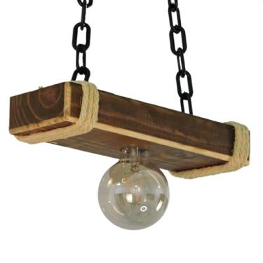 Imagem de Luminária Pendente Caibro Rústico com Corda Sisal e Bocais E27 (Betume Escuro, Pequena)