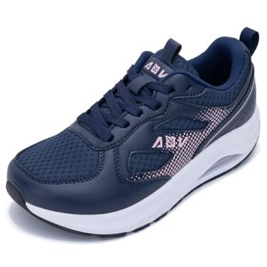 Imagem de HI HATIDE Sapatos femininos com bico largo e suporte de arco para caminhada, fascite plantar, tênis ortopédico, Azul 05, 6.5 Wide