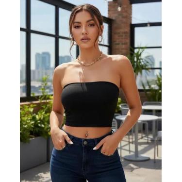 Imagem de Top Crop Faixa Cropped Único Justo Slim Lycra Malha Elastano - Modas F