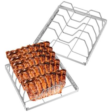 Imagem de DJAPWPX 2 peças de churrasqueira de carne bovina 430 aço inoxidável dobrável costela para cozinhar acessórios para churrasco seguro para lava-louças para grelhar fumar