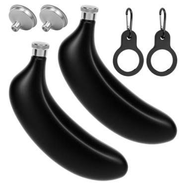 Imagem de 2 peças de cantil de bolso em forma de banana, garrafa de quadril de bolso de aço inoxidável 304 com funis, mini frasco em forma de fruta para beber, frasco de álcool portátil de 150 ml de 150 ml para