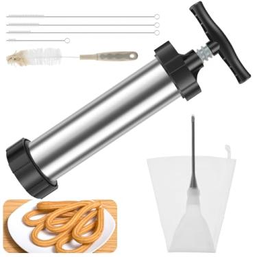 Imagem de Churro Maker, Kit de Churro de Aço Inoxidável, Ferramenta de Churro Oco, Bico de Tubagem, Churros Caseiros, Kit de Prensa de Biscoitos para Fazer Bolo Churro