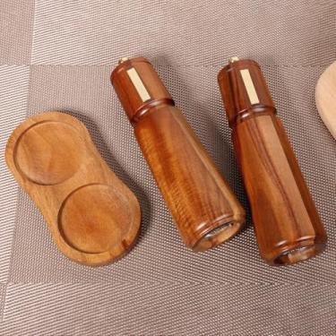 Imagem de DJAPWPX Moedor de sal de madeira com bandeja, grossura ajustável, versátil, conjunto de moedor de sal e pimenta com núcleo de cerâmica para pimenta lilás