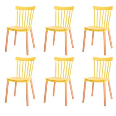 Imagem de Kit 6 Cadeiras ANM6023F Windsor Ellen Midi Anima Office Polipropileno Amarelo Base Madeira
