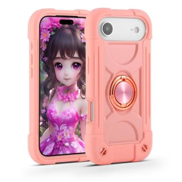 Imagem de MARKILL Capa compatível com iPhone Air de 6,5 polegadas 2025 com suporte de anel de rotação de 360 graus, proteção contra quedas de grau militar, capa protetora robusta para crianças (rosa)