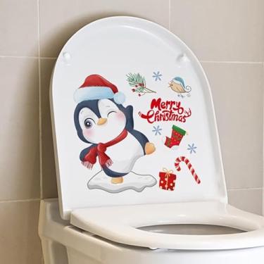 Imagem de Adesivo de vaso sanitário de pinguim de Natal autoadesivo PVC adesivo de pinguim fofo para tampas de parede de banheiro adesivo de tanque de água decorativo suprimentos de decalque
