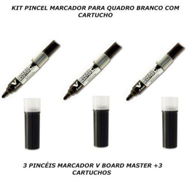 Imagem de Pincel marcador quadro branco 3 un com 3 cartuchos preto kit - PILOT